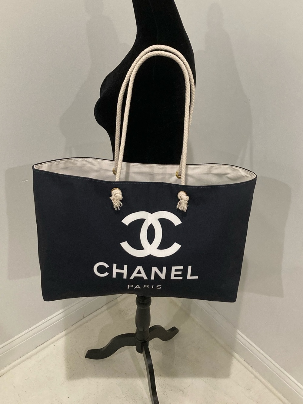 CC Black Canvas Large Beach Tote Bag - Picture 6 of 12